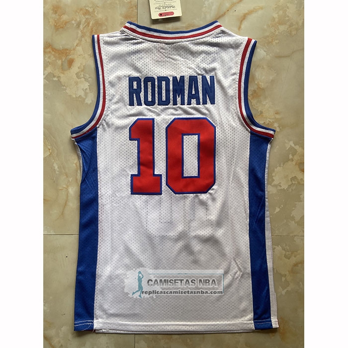 Camiseta Detroit Pistons Dennis Rodman NO 10 Mitchell & Ness 1988-89 Blanco